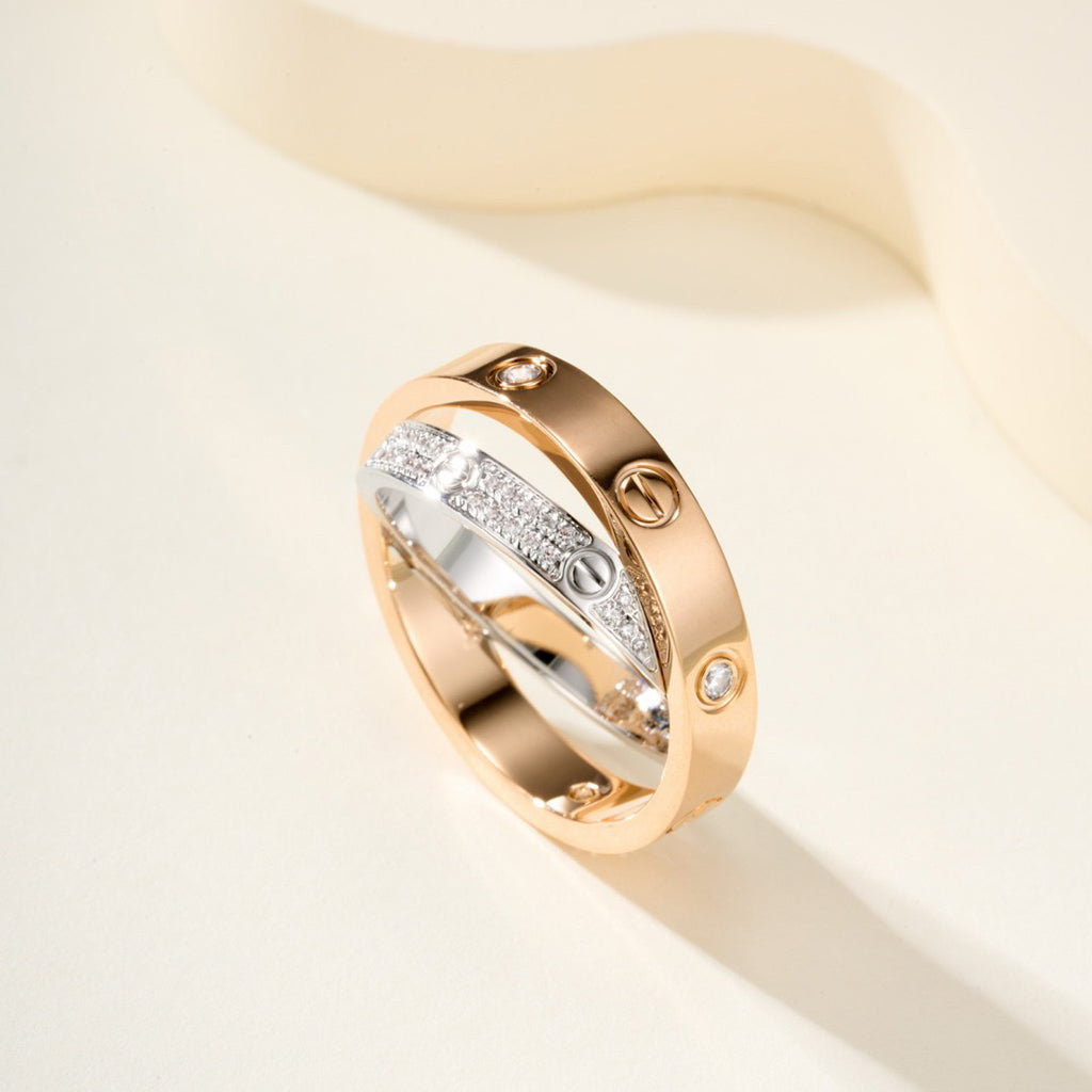 [ELAN LUXE]LOVE PINK GOLD SILVER DIAMOND DOUBLE RING