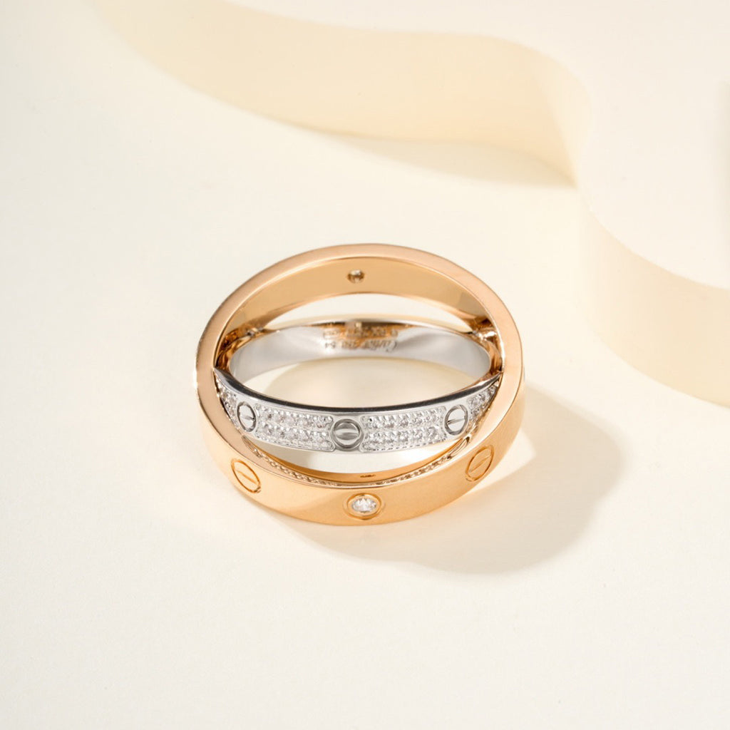 [ELAN LUXE]LOVE PINK GOLD SILVER DIAMOND DOUBLE RING