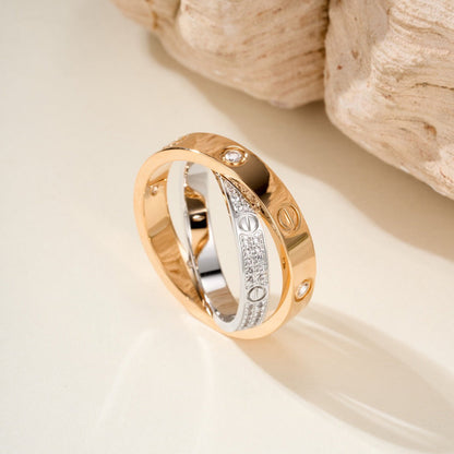 [ELAN LUXE]LOVE PINK GOLD SILVER DIAMOND DOUBLE RING