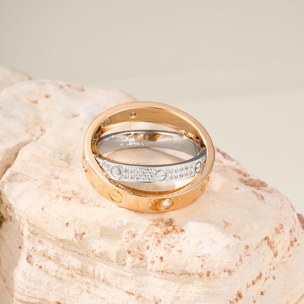 [ELAN LUXE]LOVE PINK GOLD SILVER DIAMOND DOUBLE RING