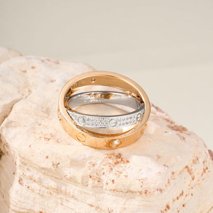 [ELAN LUXE]LOVE PINK GOLD SILVER DIAMOND DOUBLE RING