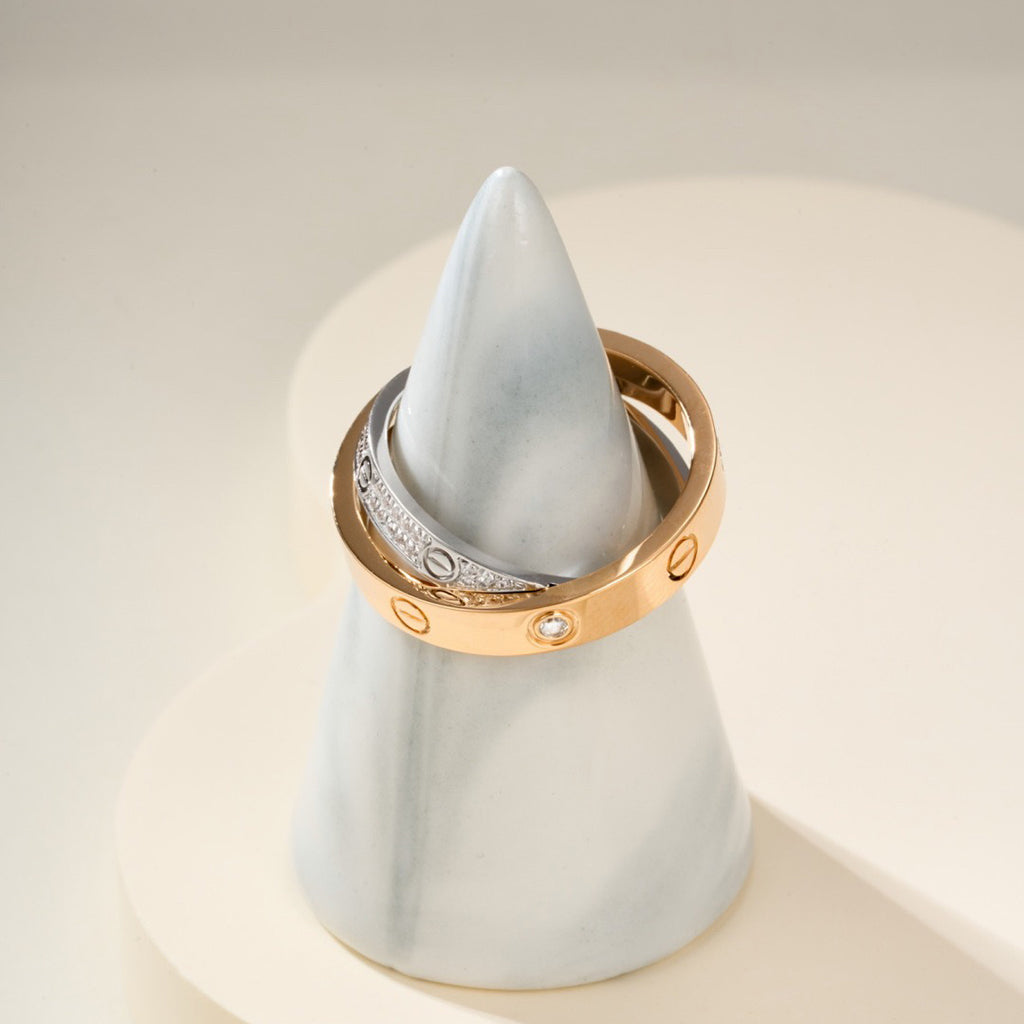 [ELAN LUXE]LOVE PINK GOLD SILVER DIAMOND DOUBLE RING
