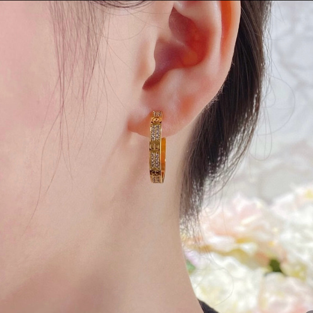 [ELAN LUXE]LOVE EARRINGS 3.6MM DIAMOND PAVED