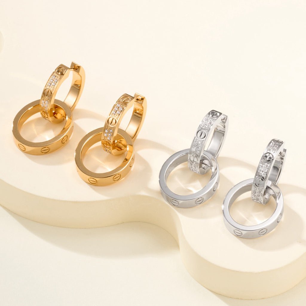 [ELAN LUXE]LOVE 3.3MM DANGLE HALF DIAMOND EARRINGS