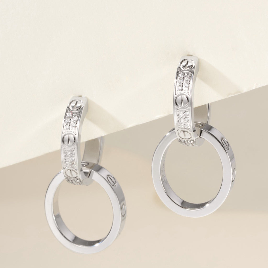 [ELAN LUXE]LOVE 3.3MM DANGLE HALF DIAMOND EARRINGS