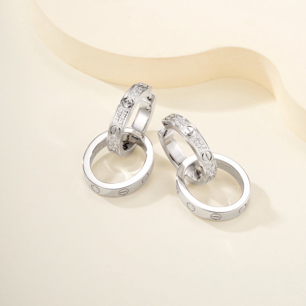 [ELAN LUXE]LOVE 3.3MM DANGLE HALF DIAMOND EARRINGS