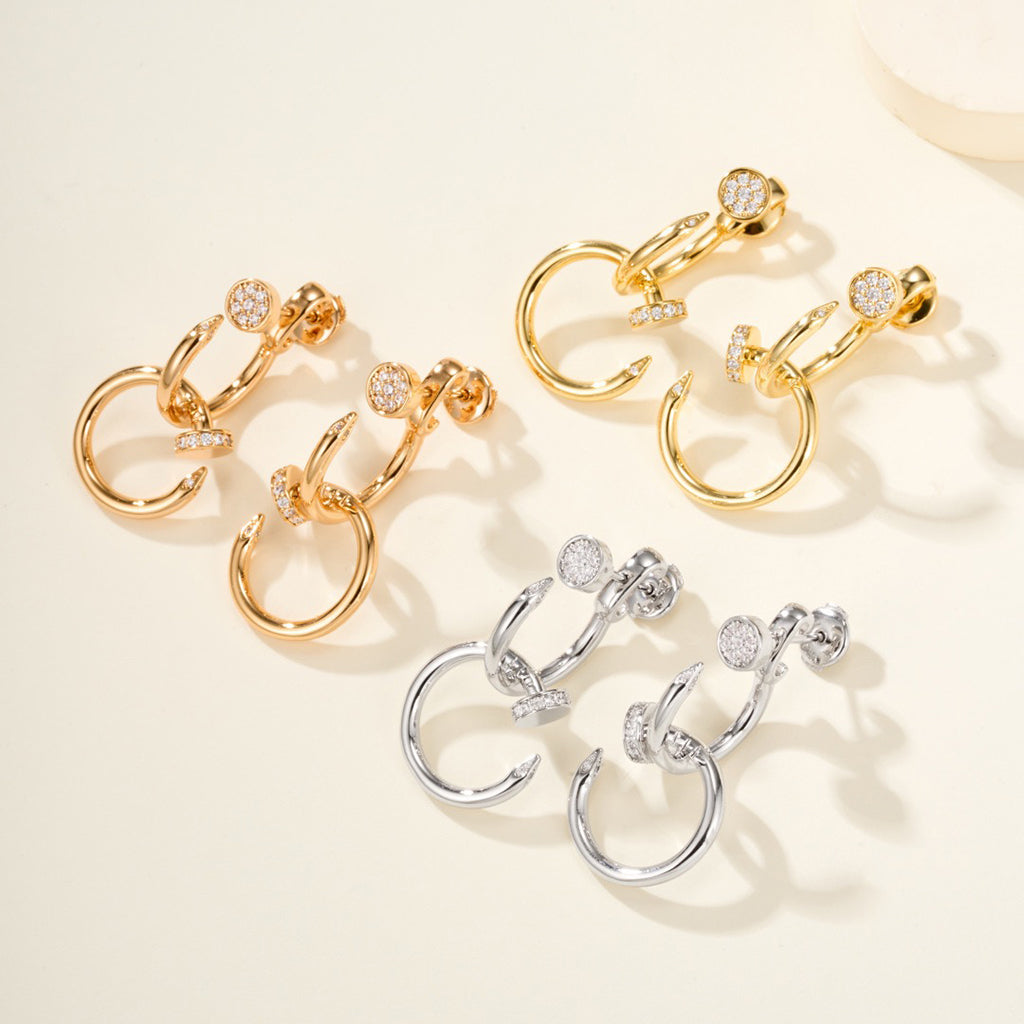 [ELAN LUXE]JUSTE HALF DIAMOND DOUBLE EARRINGS