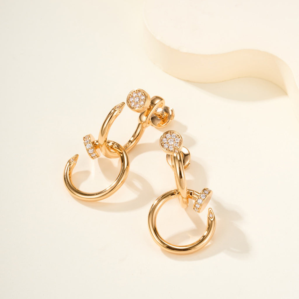 [ELAN LUXE]JUSTE HALF DIAMOND DOUBLE EARRINGS