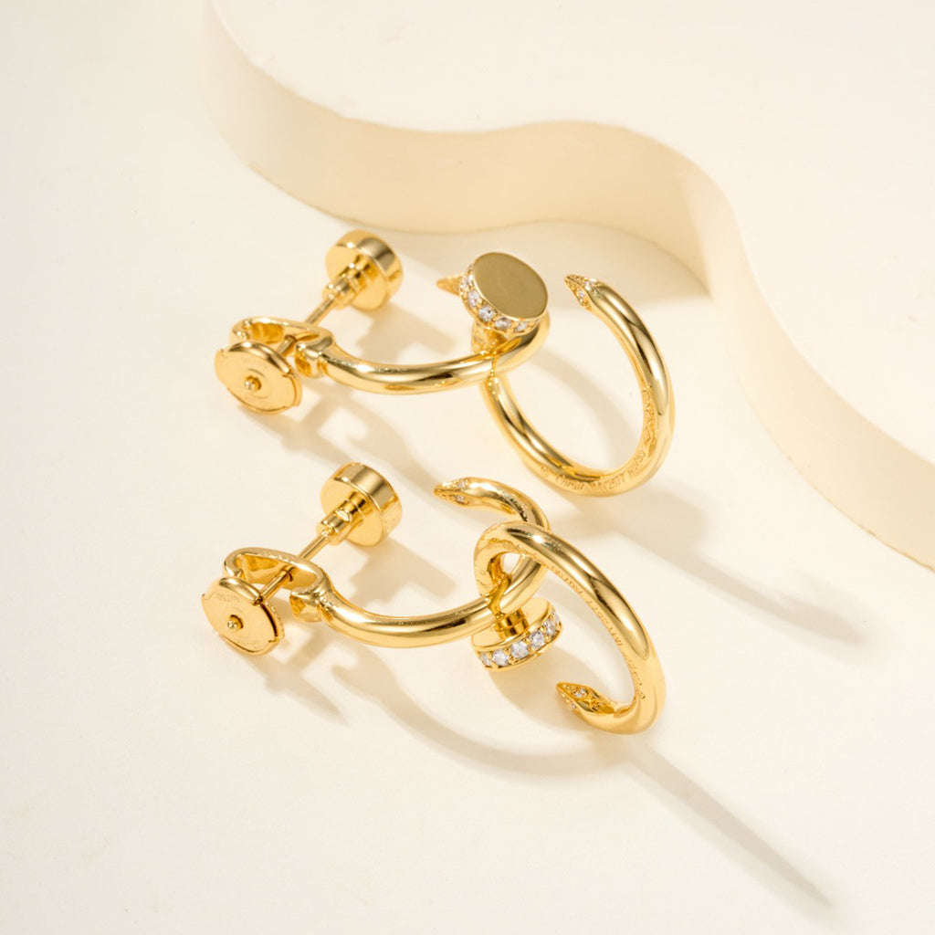 [ELAN LUXE]JUSTE HALF DIAMOND DOUBLE EARRINGS