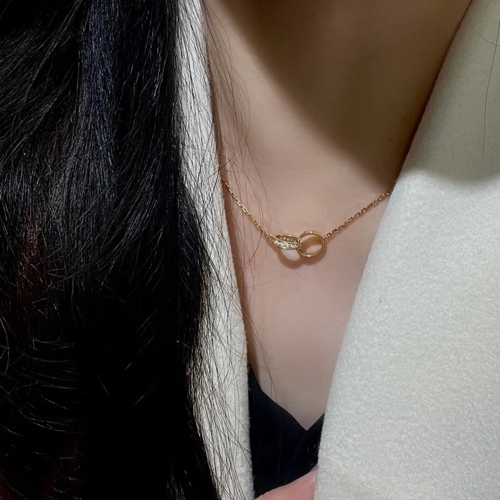 [ELAN LUXE]LOVE DOUBLE RING HALF DIAMOND NECKLACE