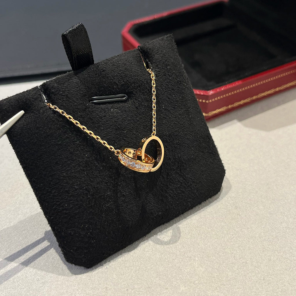 [ELAN LUXE]LOVE DOUBLE RING HALF DIAMOND NECKLACE