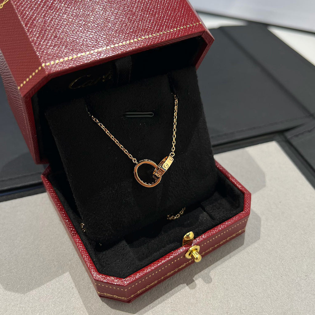 [ELAN LUXE]LOVE DOUBLE RING HALF DIAMOND NECKLACE
