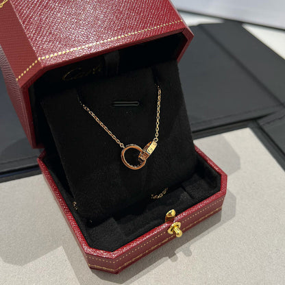 [ELAN LUXE]LOVE DOUBLE RING HALF DIAMOND NECKLACE