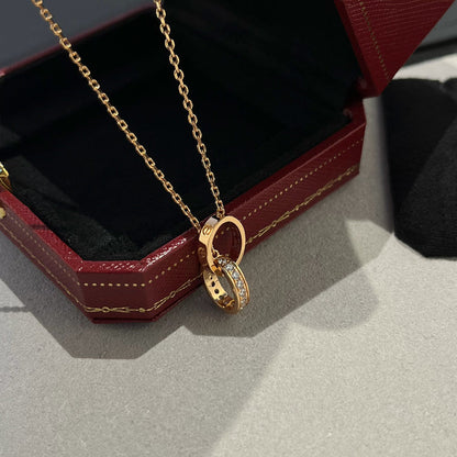 [ELAN LUXE]LOVE DOUBLE RING HALF DIAMOND NECKLACE