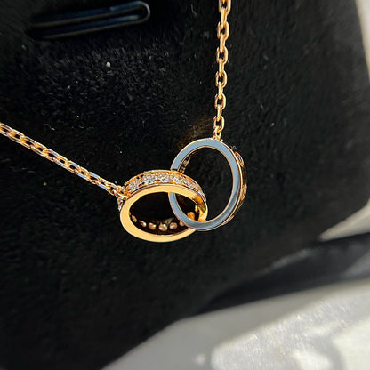[ELAN LUXE]LOVE DOUBLE RING HALF DIAMOND NECKLACE
