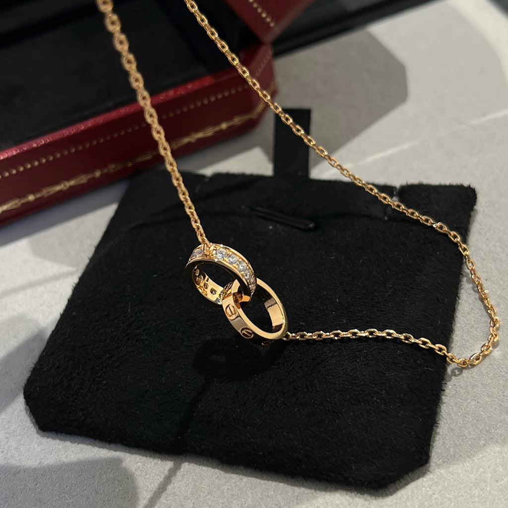[ELAN LUXE]LOVE DOUBLE RING HALF DIAMOND NECKLACE