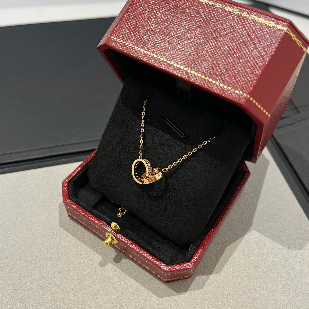 [ELAN LUXE]LOVE DOUBLE RING HALF DIAMOND NECKLACE