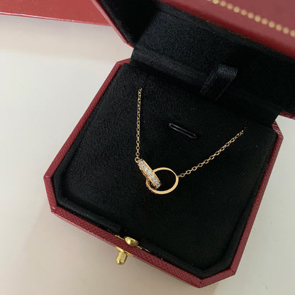 [ELAN LUXE]LOVE DOUBLE RING HALF DIAMOND NECKLACE