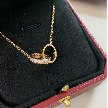 [ELAN LUXE]LOVE DOUBLE RING HALF DIAMOND NECKLACE
