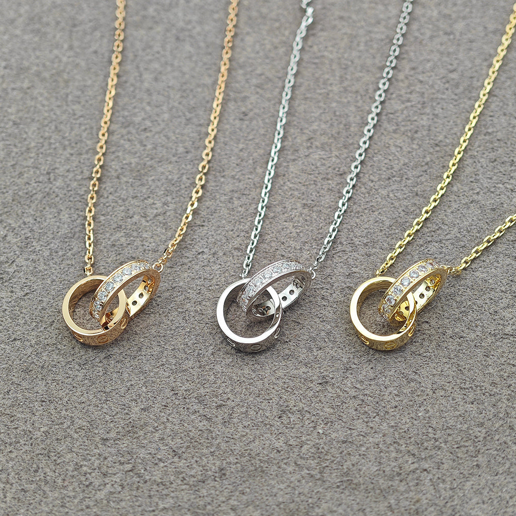 [ELAN LUXE]LOVE DOUBLE RING HALF DIAMOND NECKLACE