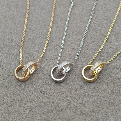 [ELAN LUXE]LOVE DOUBLE RING HALF DIAMOND NECKLACE