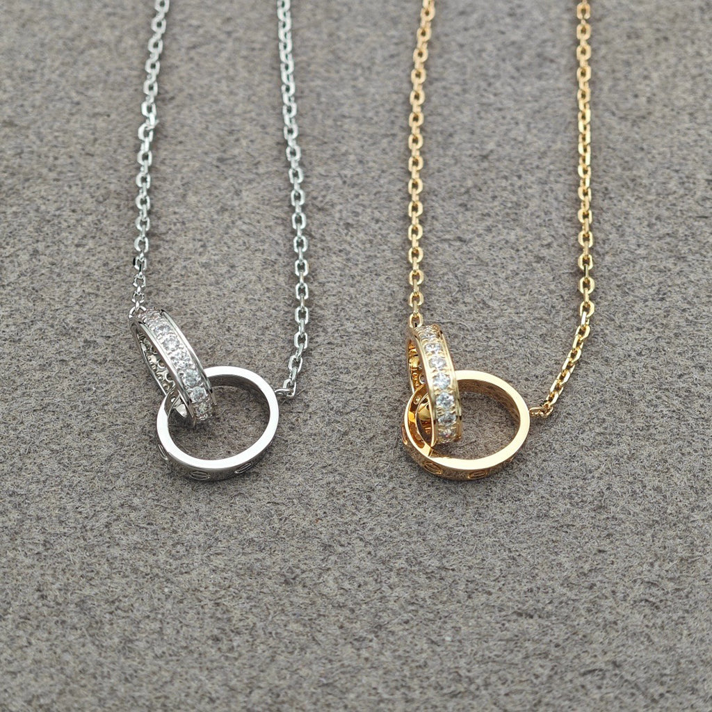 [ELAN LUXE]LOVE DOUBLE RING HALF DIAMOND NECKLACE