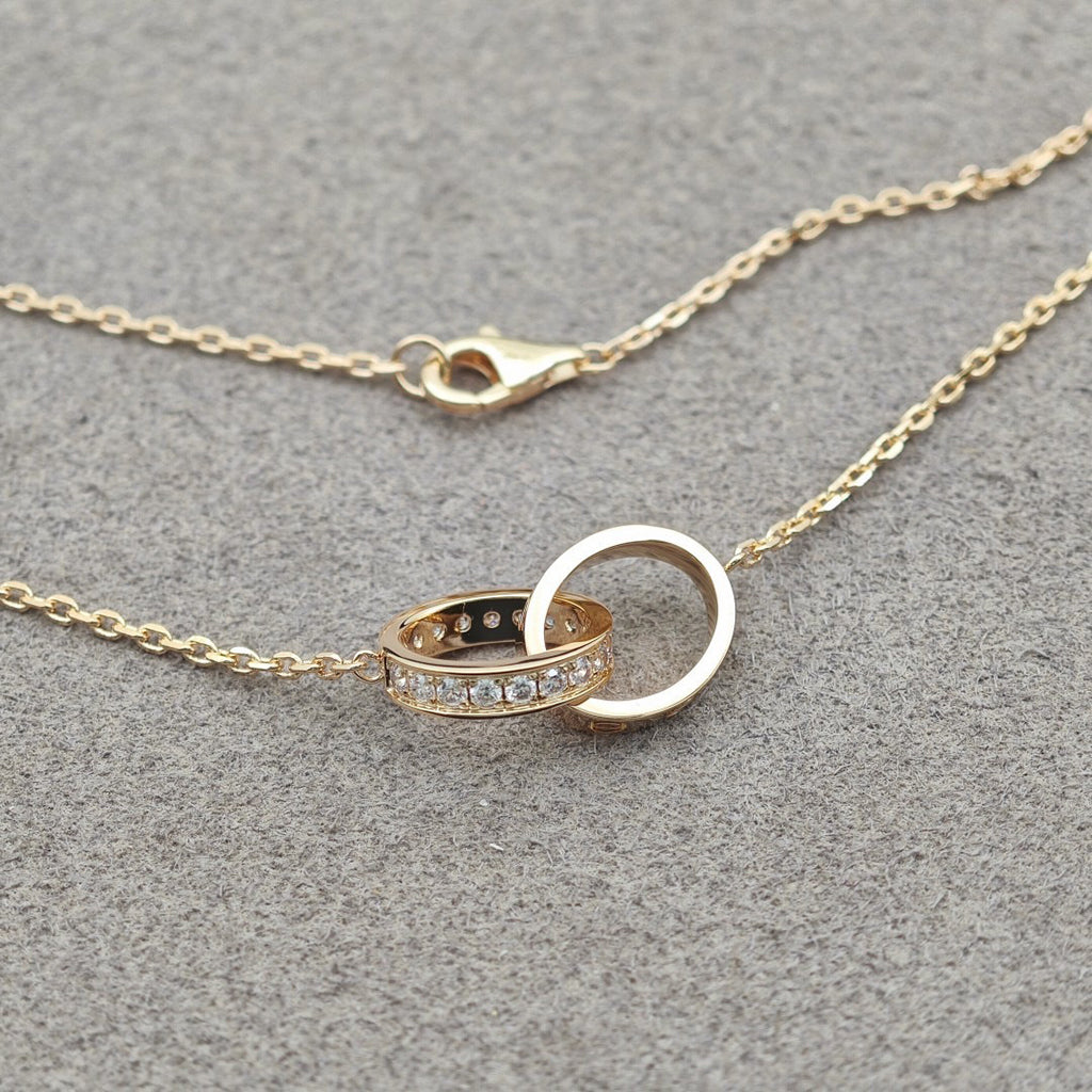 [ELAN LUXE]LOVE DOUBLE RING HALF DIAMOND NECKLACE