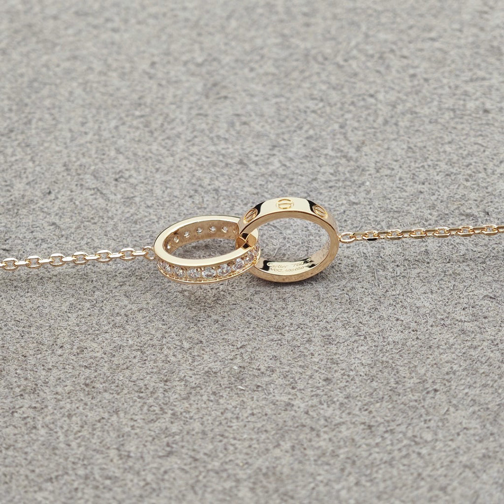 [ELAN LUXE]LOVE DOUBLE RING HALF DIAMOND NECKLACE