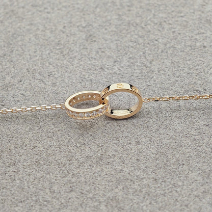 [ELAN LUXE]LOVE DOUBLE RING HALF DIAMOND NECKLACE