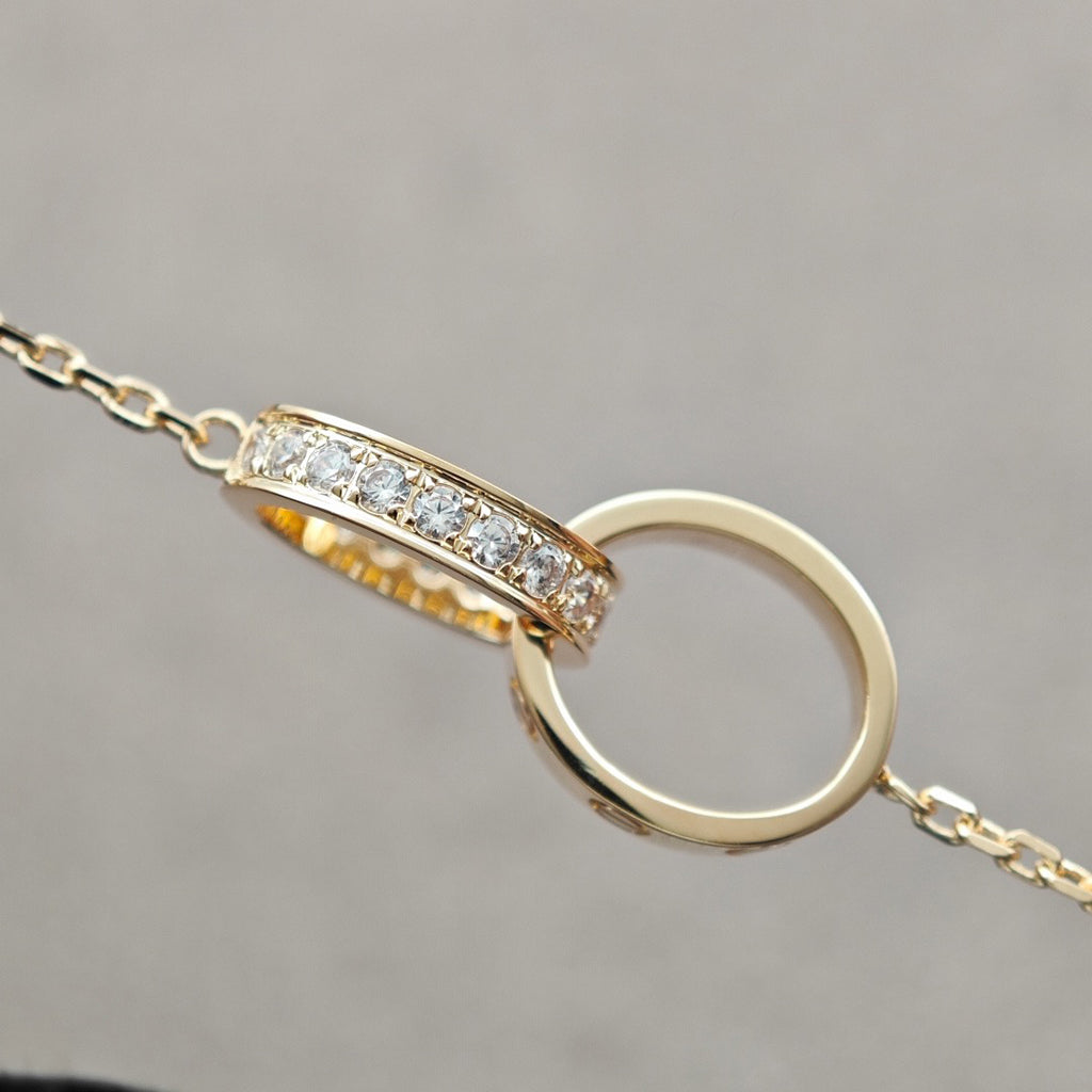 [ELAN LUXE]LOVE DOUBLE RING HALF DIAMOND NECKLACE
