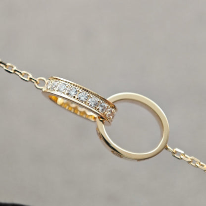 [ELAN LUXE]LOVE DOUBLE RING HALF DIAMOND NECKLACE