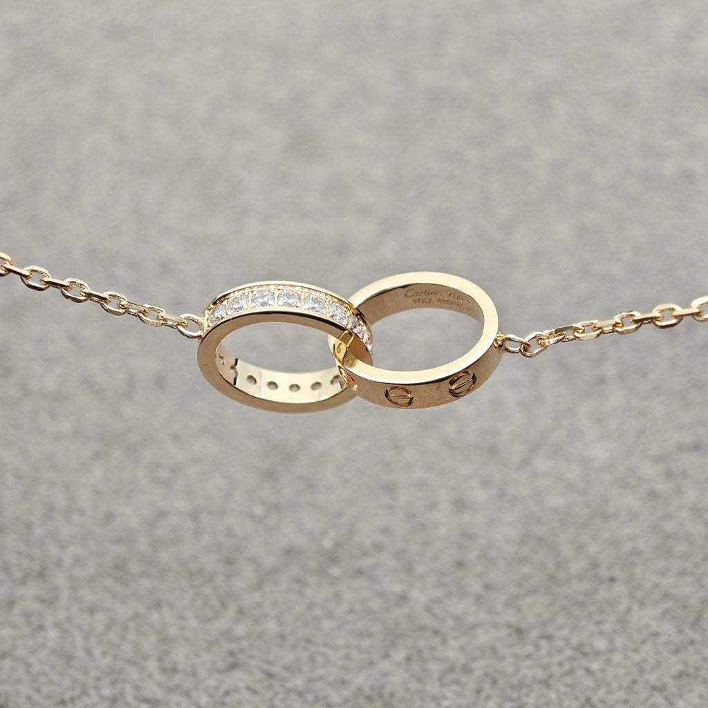 [ELAN LUXE]LOVE DOUBLE RING HALF DIAMOND NECKLACE