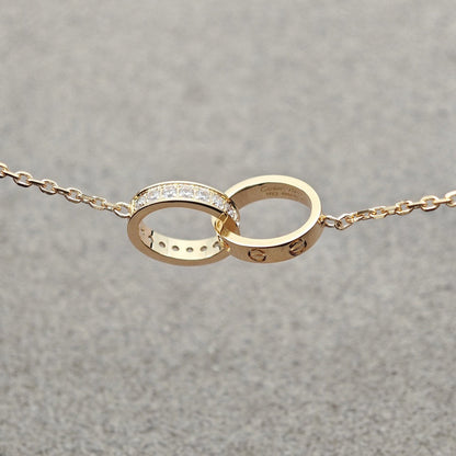 [ELAN LUXE]LOVE DOUBLE RING HALF DIAMOND NECKLACE