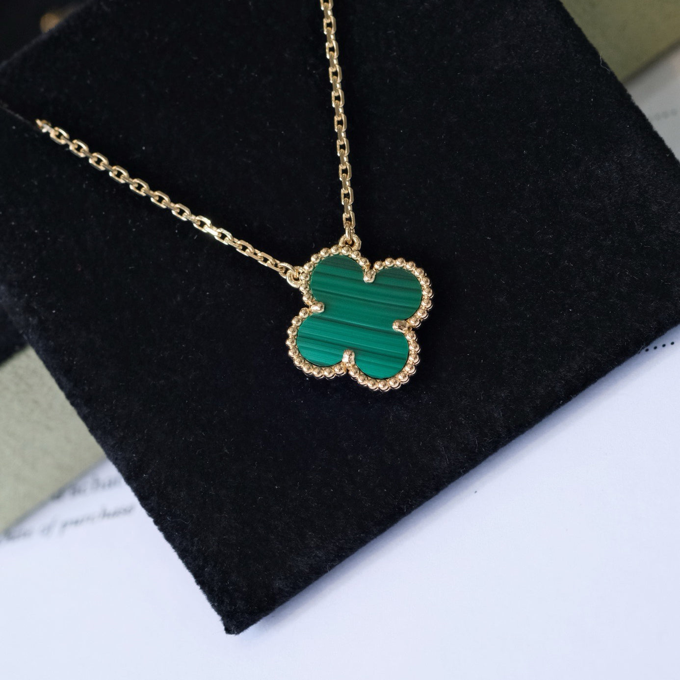 [ELAN LUXE]CLOVER 15MM MALACHITE SINGLE FLOWER  NECKLACE