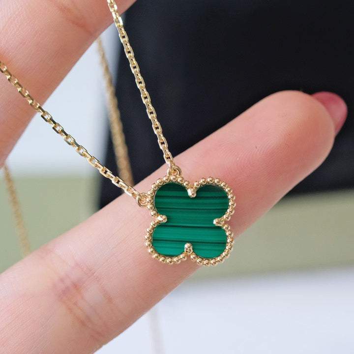 [ELAN LUXE]CLOVER 15MM MALACHITE SINGLE FLOWER  NECKLACE