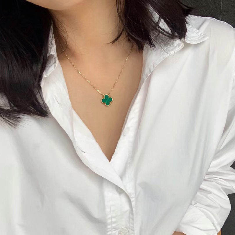 [ELAN LUXE]CLOVER 15MM MALACHITE SINGLE FLOWER  NECKLACE