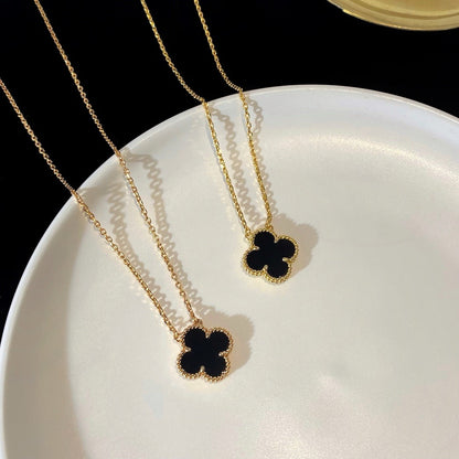 [ELAN LUXE]CLOVER 15MM BLACK ONYX SINGLE FLOWER NECKLACE