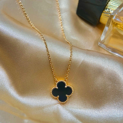 [ELAN LUXE]CLOVER 15MM BLACK ONYX SINGLE FLOWER NECKLACE