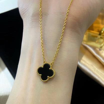 [ELAN LUXE]CLOVER 15MM BLACK ONYX SINGLE FLOWER NECKLACE
