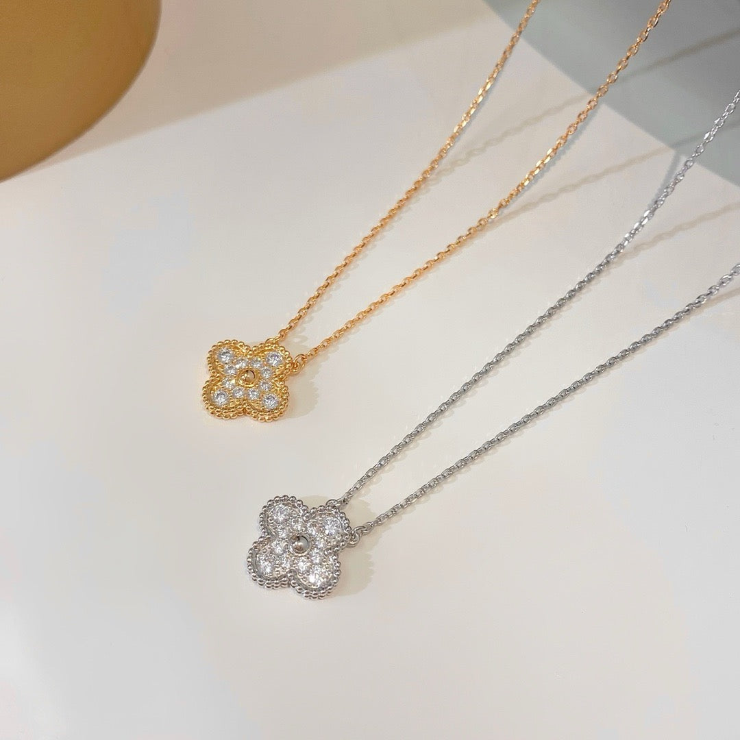 [ELAN LUXE]CLOVER 15MM DIAMOND SINGLE FLOWER NECKLACE