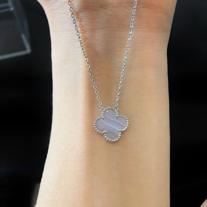 [ELAN LUXE]CLOVER 15MM BLUE CHALCEDONY NECKLACE SILVER