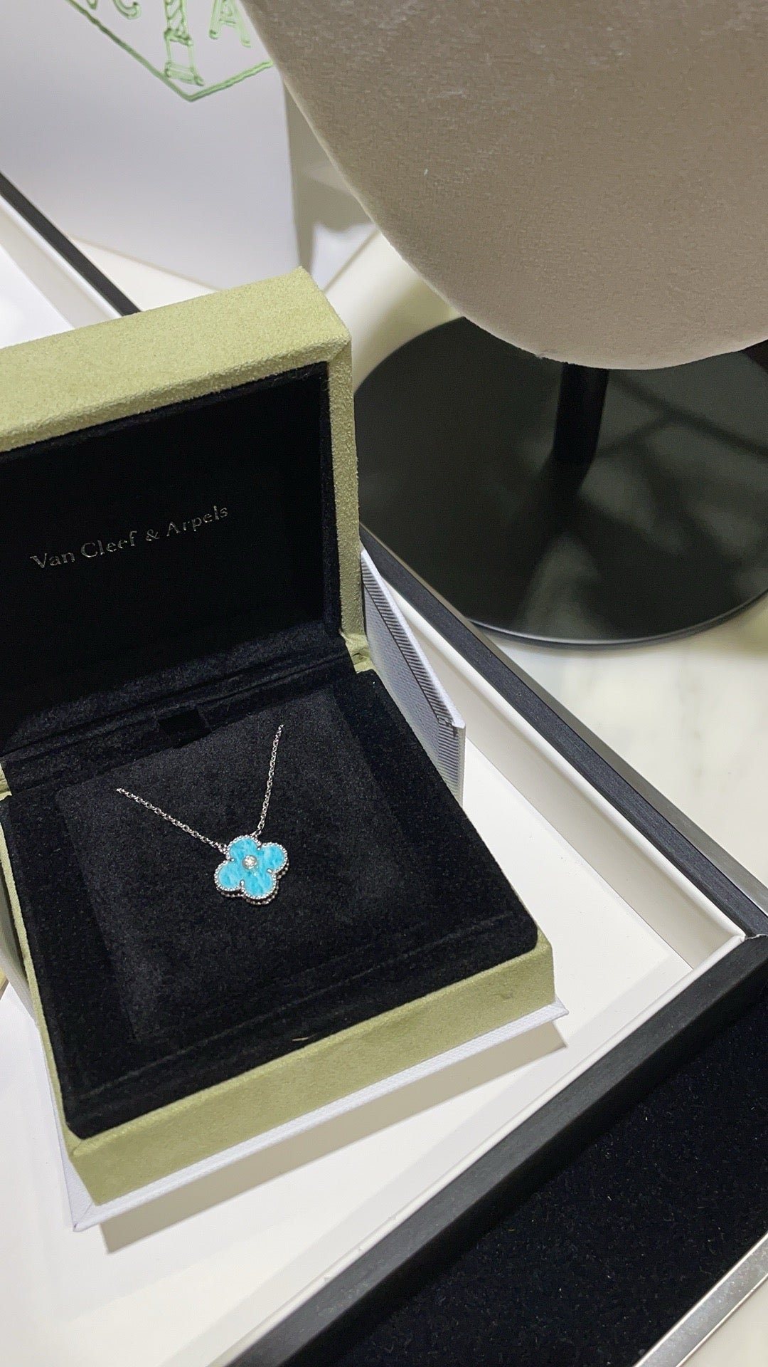 [ELAN LUXE]CLOVER 15MM DIAMOND SVRES PORCELAIN  NECKLACE SILVER