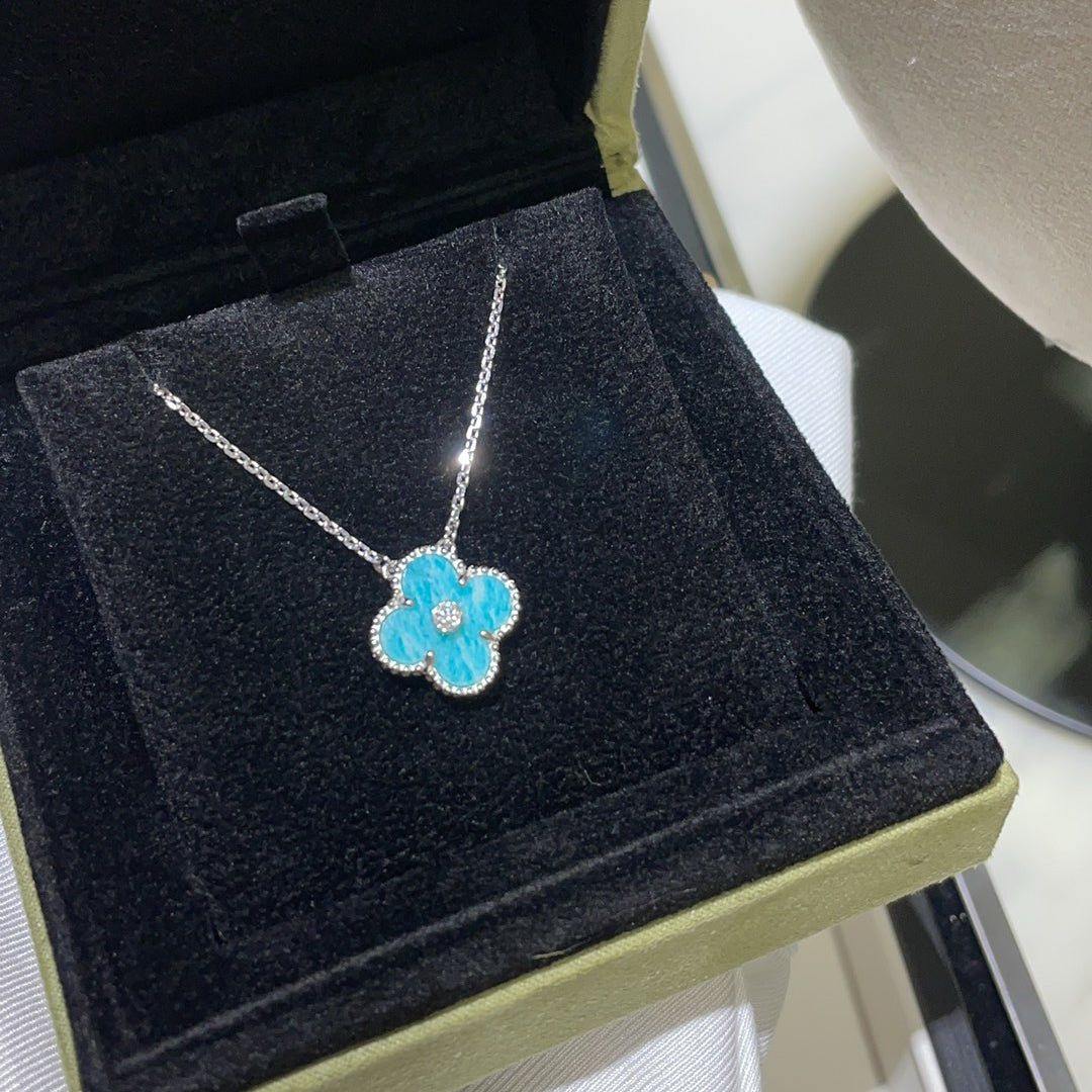 [ELAN LUXE]CLOVER 15MM DIAMOND SVRES PORCELAIN  NECKLACE SILVER