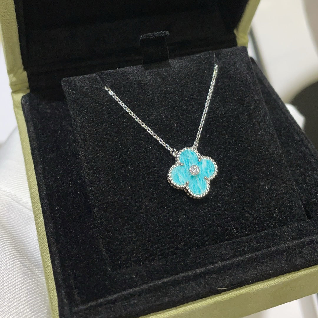 [ELAN LUXE]CLOVER 15MM DIAMOND SVRES PORCELAIN  NECKLACE SILVER