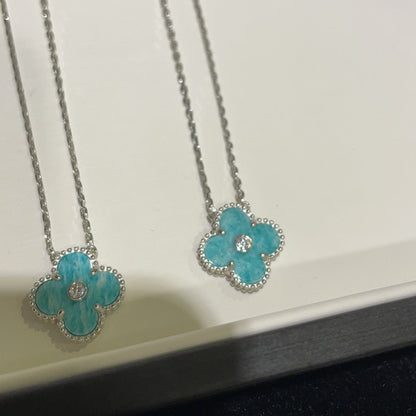 [ELAN LUXE]CLOVER 15MM DIAMOND SVRES PORCELAIN  NECKLACE SILVER