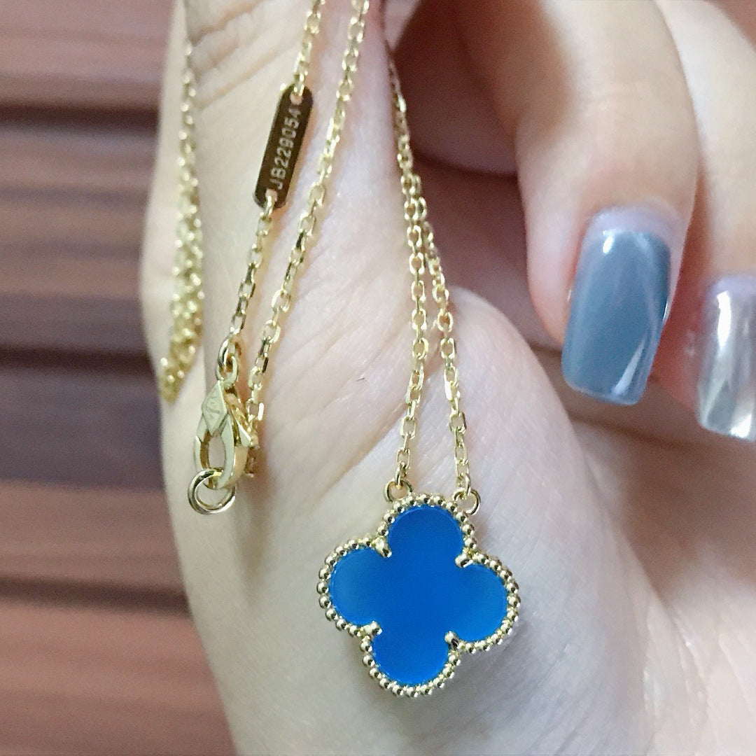 [ELAN LUXE]CLOVER 15MM BLUE AGATE NECKLACE