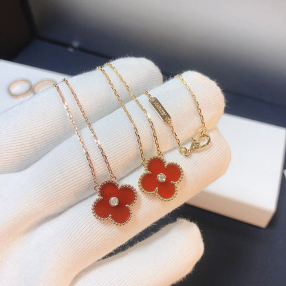 [ELAN LUXE]CLOVER 15MM DIAMOND CARNELIAN NECKLACE