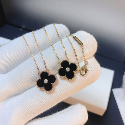 [ELAN LUXE]CLOVER 15MM DIAMOND ONYX NECKLACE