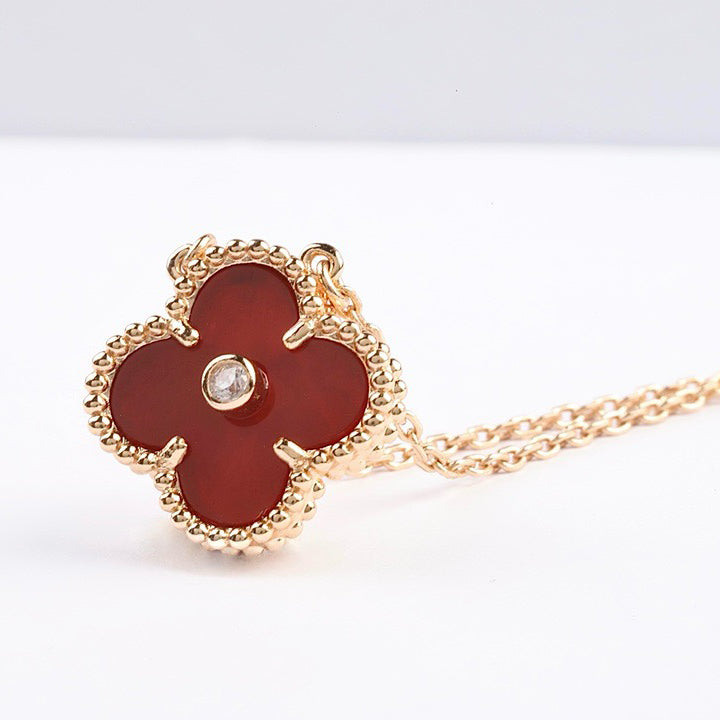 [ELAN LUXE]CLOVER 15MM DIAMOND CARNELIAN NECKLACE