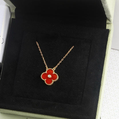 [ELAN LUXE]CLOVER 15MM DIAMOND CARNELIAN NECKLACE